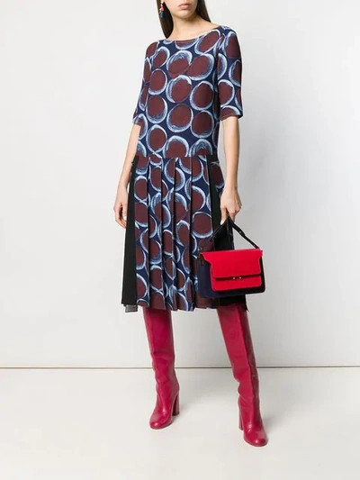 Shop Marni Graphic Print Pleated Dress In Pab81 Light Navy