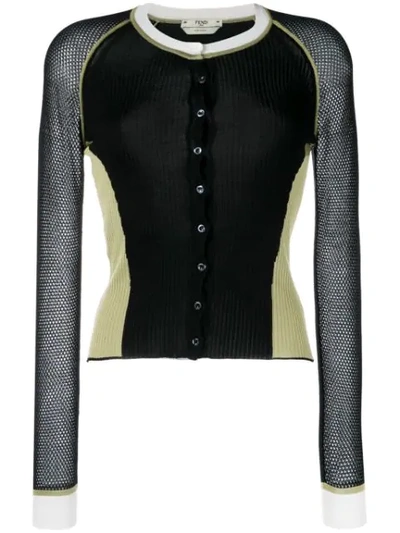 Shop Fendi Colour Block Cardigan In Black