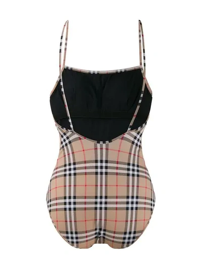 Shop Burberry Vintage Check Swimsuit In Neutrals