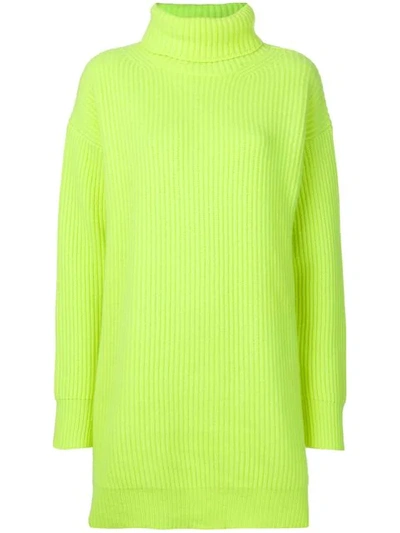 Shop Christopher Kane Ribbed Knit Turtle Neck Cashmere Jumper - Yellow