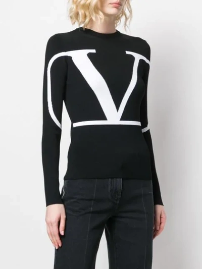 Shop Valentino V Logo Ribbed Knit Top In Black