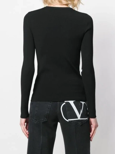 Shop Valentino V Logo Ribbed Knit Top In Black