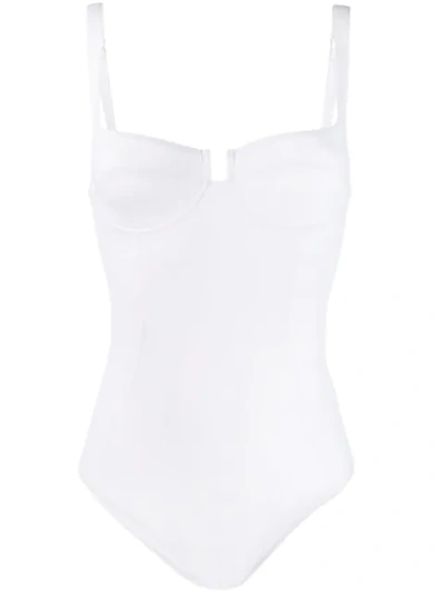 Shop Reina Olga Bardot Swimsuit In White