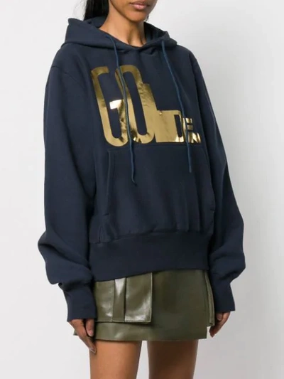 Shop Golden Goose Oversized Logo Hoodie In Blue