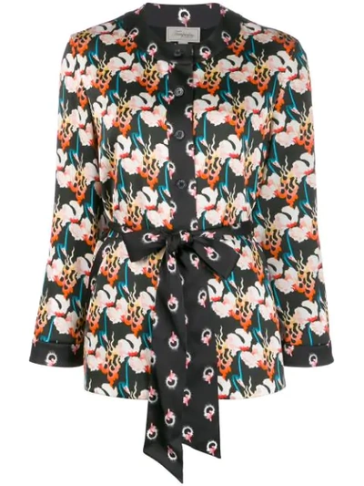 Shop Temperley London Dragonfly Print Tie Waist Jacket In Black