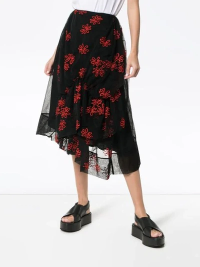 Shop Simone Rocha Tulle Floral Embroidered Skirt In Black