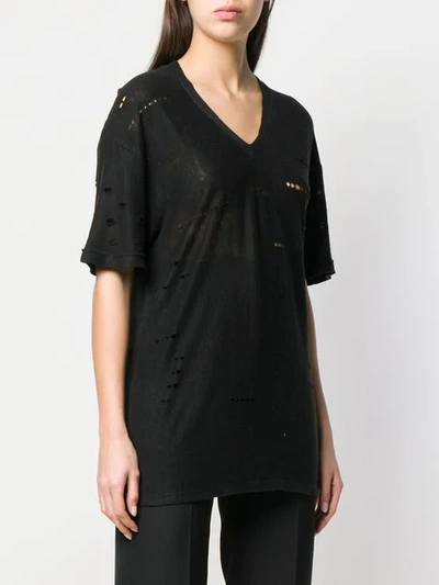 Shop Balmain Distressed-effect V-neck T-shirt In Black