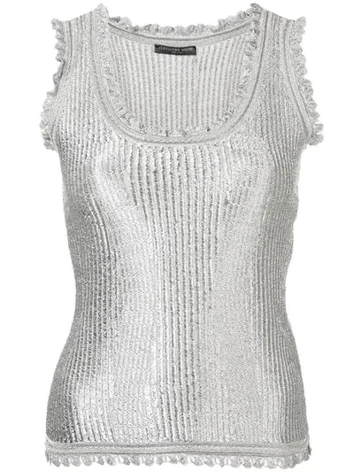 Shop Alexander Mcqueen Ribbed Design Vest Top In Silver