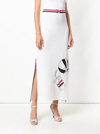 Shop Thom Browne Sequin Icon Seersucker Slip Skirt - White