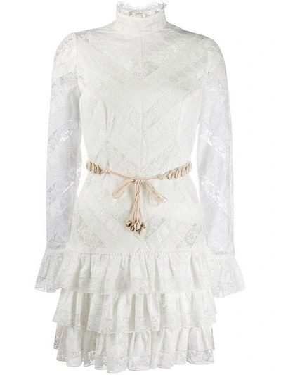 Shop Zimmermann Lace Panel Tiered Dress In White