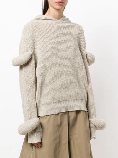 Shop Jw Anderson Desert Rib-knit Hoodie With Puff Sleeves In Brown
