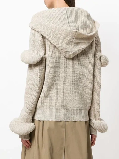 Shop Jw Anderson Desert Rib-knit Hoodie With Puff Sleeves In Brown