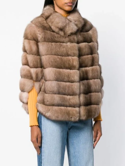 Shop Liska Romea Fur Cape In Tortora