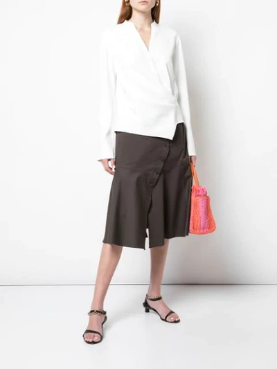 Shop Tibi Dominic Button Flared Skirt In Brown