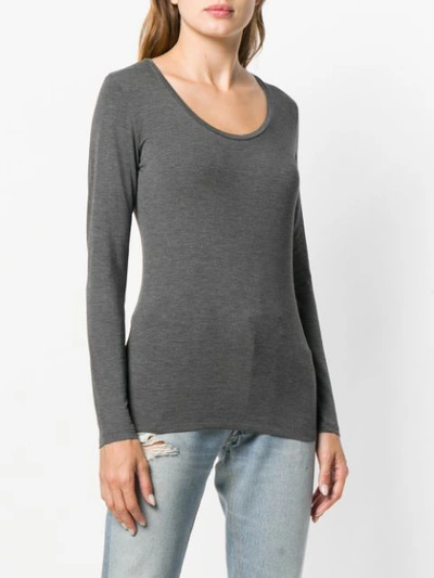 Shop Majestic Longsleeved Fitted Top In Grey