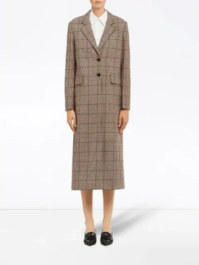 Shop Prada Houndstooth Check Coat In Red