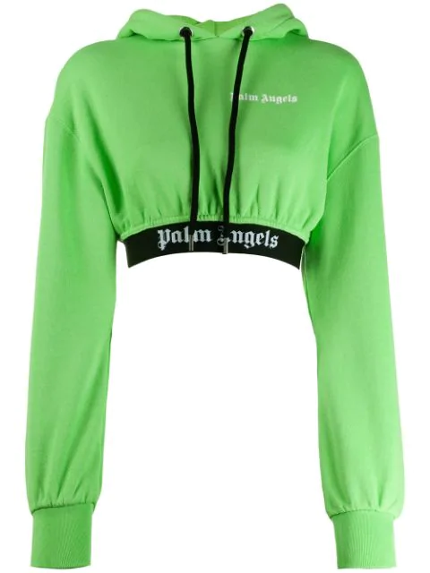 Palm Angels New Basic Neon Cropped Hoodie In 4101 Light Green | ModeSens