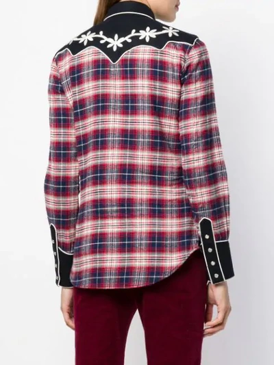 Shop Dsquared2 Floral Embroidered Tartan Shirt In Blue