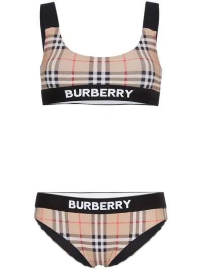 Shop Burberry Check Print Bikini - Brown