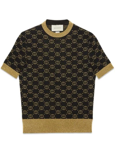 Shop Gucci Wool Top With Gg Motif In Black