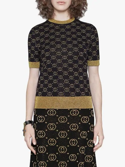 Shop Gucci Wool Top With Gg Motif In Black