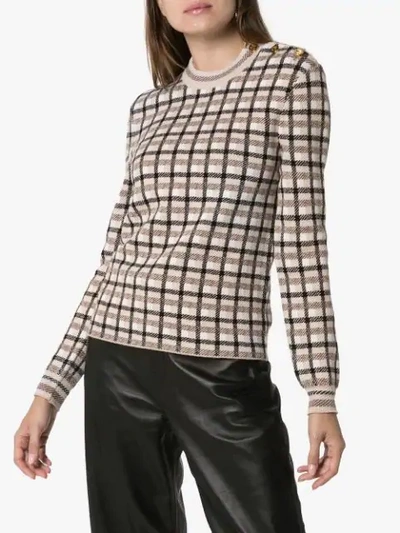 Shop Paco Rabanne Button-shoulder Check Jumper In Neutrals