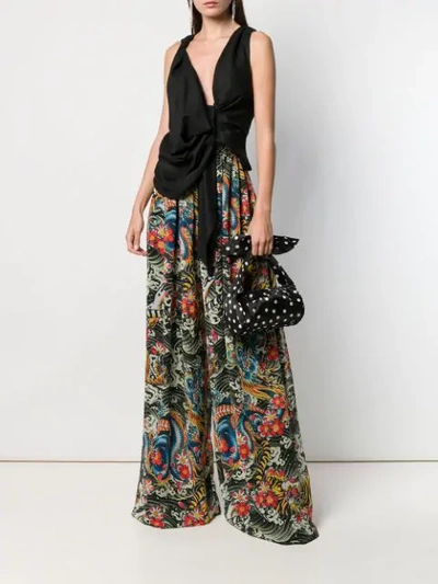 Shop Richard Quinn Dragon Print Palazzo Trousers In Green