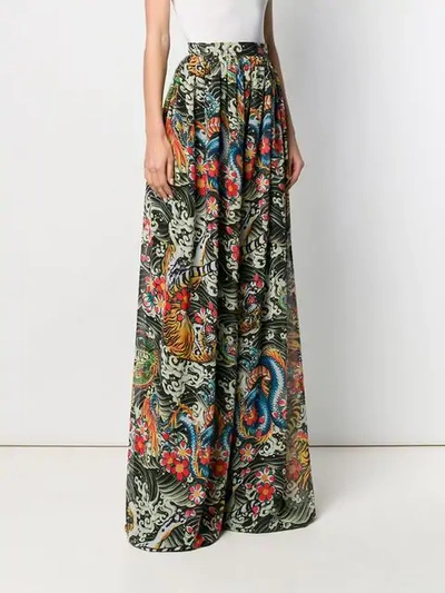 Shop Richard Quinn Dragon Print Palazzo Trousers In Green