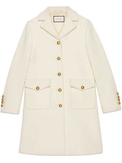 Shop Gucci Wool Coat With Double G In White