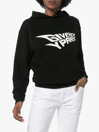 Shop Givenchy Logo Print Hoodie In 001 Black