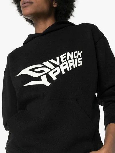 Shop Givenchy Logo Print Hoodie In 001 Black