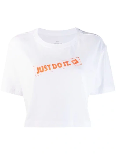 Shop Nike Cropped Slogan Stamp T-shirt - White