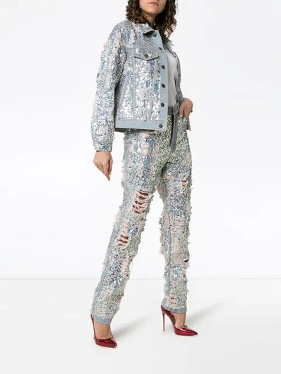 Shop Ashish Sequin Embellished Ripped Boyfriend Jeans In Metallic