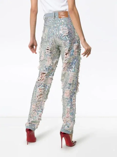 Shop Ashish Sequin Embellished Ripped Boyfriend Jeans In Metallic