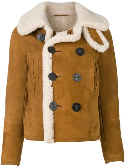 Shop Dsquared2 Sheepskin Shearling Jacket In Brown