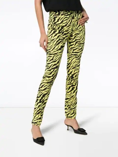 Shop Gucci Tiger Stripe Cotton Blend Skinny Jeans In Yellow