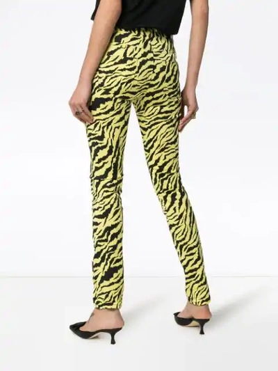 Shop Gucci Tiger Stripe Cotton Blend Skinny Jeans In Yellow