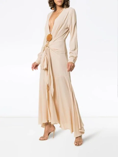 Shop Jacquemus V Neck Gathered Crepe Maxi Dress In White