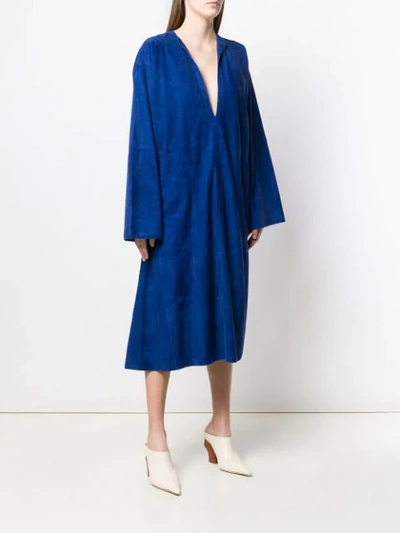 Shop Loewe Plunge Neck Dress In Blue
