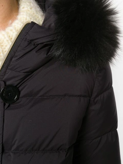 Shop Herno Fox Fur Trimmed Hood Padded Coat - Black