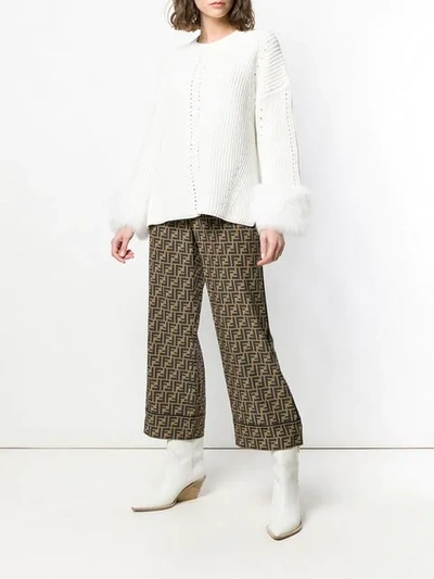 Shop Fendi Fox Fur-trimmed Knit Cashmere Sweater In White