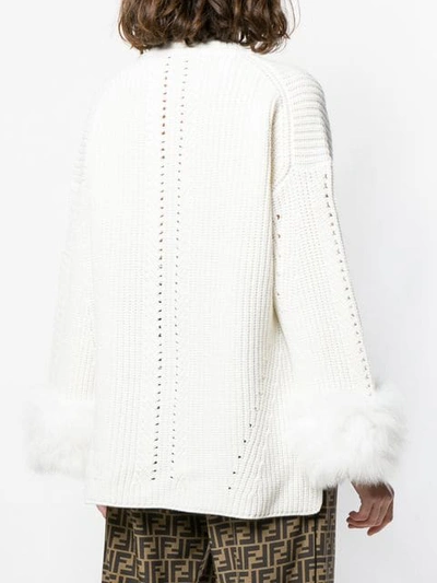 Shop Fendi Fox Fur-trimmed Knit Cashmere Sweater In White