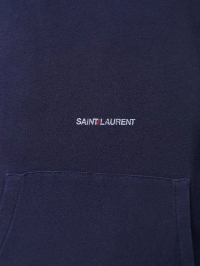 Shop Saint Laurent Long Sleeved Hoodie In Blue