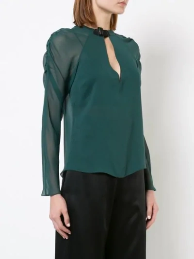 Shop Fleur Du Mal Ruched Sleeve Sheer Blouse In Green