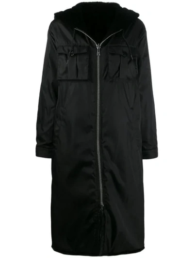 Shop Prada Fur Lined Parka Coat In Black