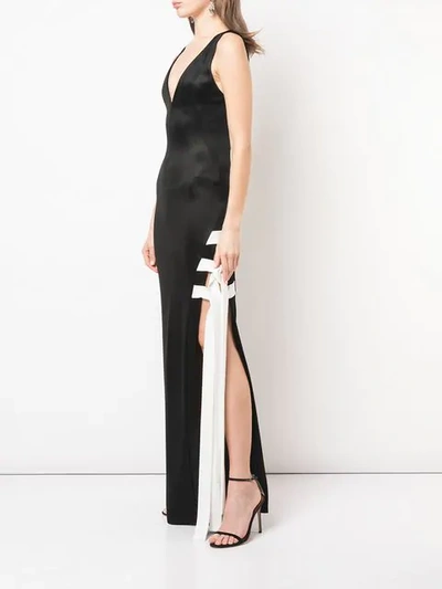 Shop Galvan Plunge Neck Gown With Side Slit In Black