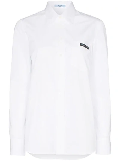 Shop Prada Cut-out Detail Long-sleeved Cotton Shirt In White