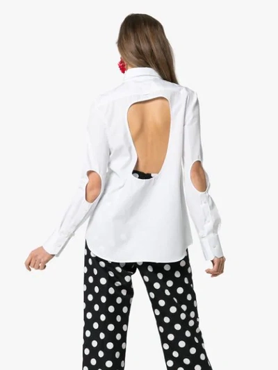 Shop Prada Cut-out Detail Long-sleeved Cotton Shirt In White