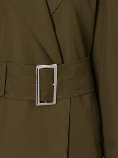 Shop Burberry Side-slit Cotton Gabardine Belted Coat In Green