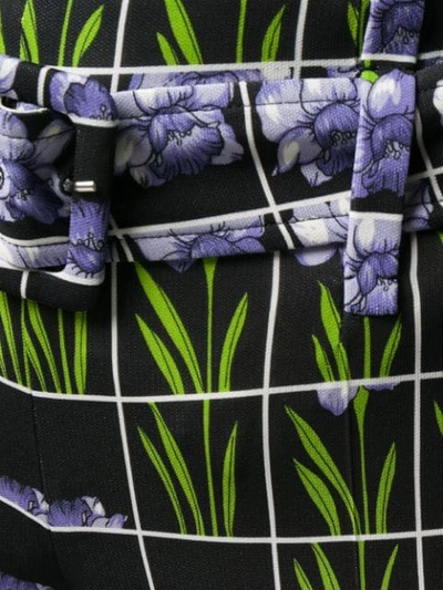 Shop Prada Organza Flower Print Belted Trousers In Black
